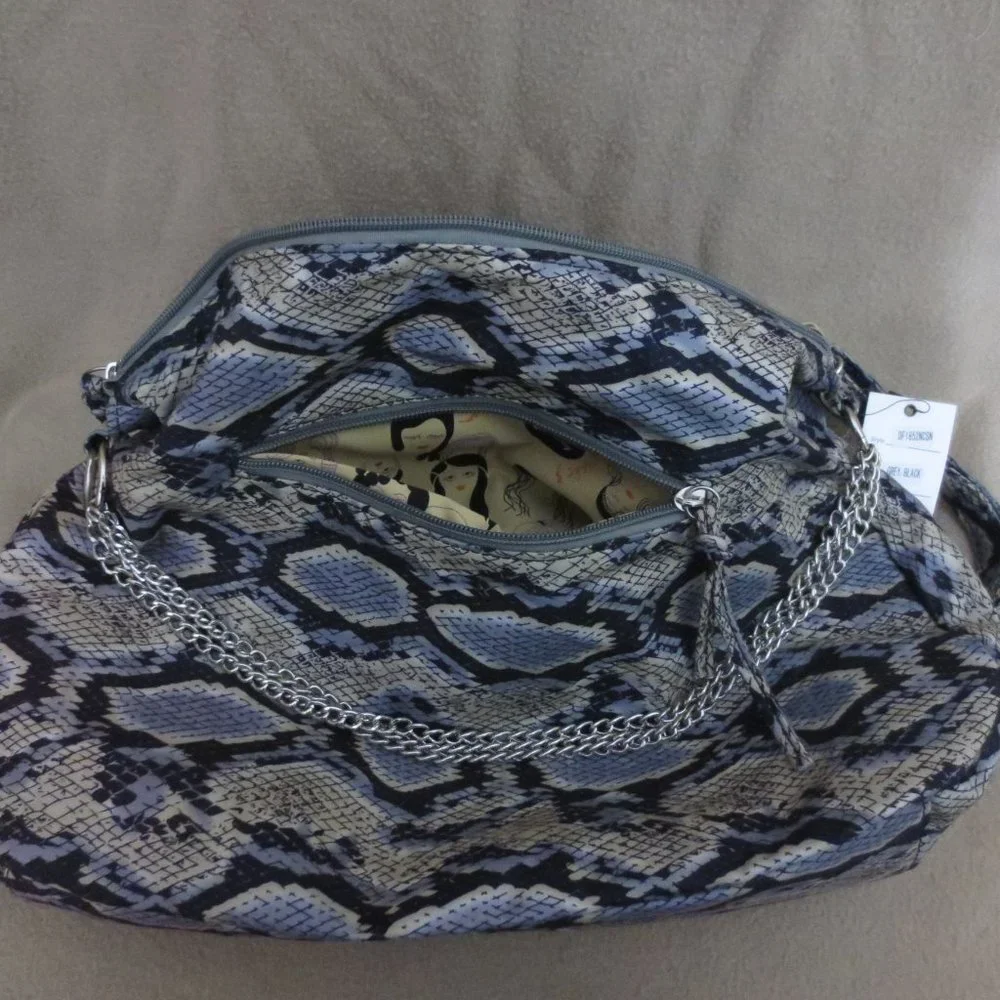 NEW Dollhouse Purse Blue Gray Black Snakeskin Print Crossbody Shoulder Hobo Bag